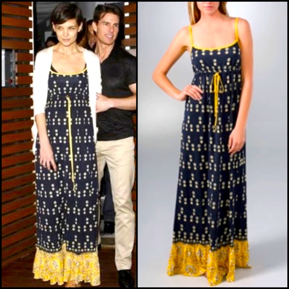 Juicy Couture Silk Floral Abstract Print Ruffle Maxi Dress